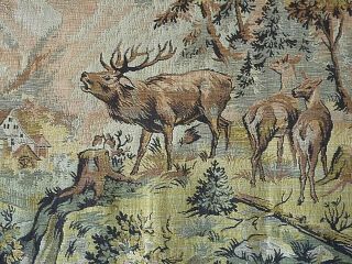Estate Vintage European Tapestry - Deer,  Scenic,  Houses,  Virgin Mary Image 3