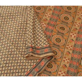 Sanskriti Vintage Cream Indian Sari 100 Pure Silk Woven Sarees Craft Fabric