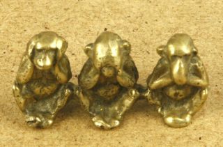 The 3 Wise Monkeys Hear See Speak No Evil Vintage Small Brass Figurines 38x21mm