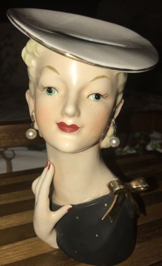 Vintage Napco Lady Head Vase C2637c Large 7 "