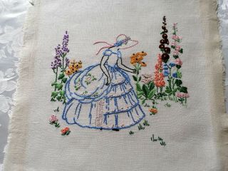 Vintage Crinoline Lady Hand Embroidered Picture Panel