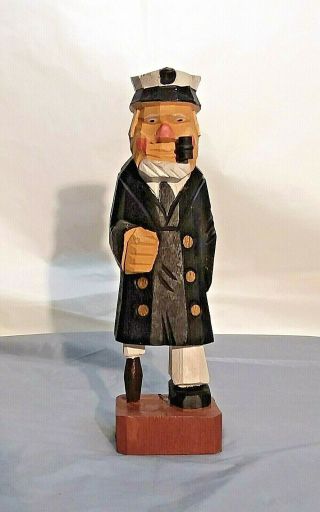 Vintage Hand - Carved/painted Wood Sea Captain With Peg Leg & Pipe Nautical Decor