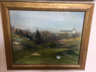 Vintage American Early 20th Century Golf Course Oil Painting Signed - Southern?