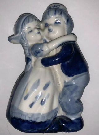 Delft Blue Hugging Dutch Boy And Girl Figurine Holland Hand Painted