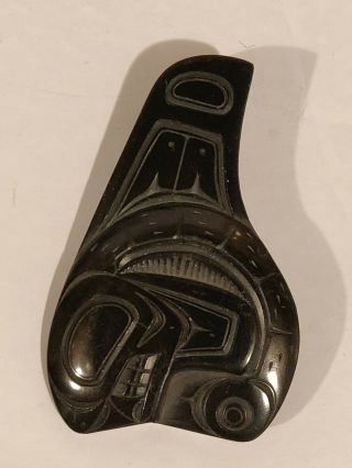 Vintage Denny Dixon Orca Haida Black Carved Argillite Brooch
