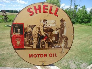 Vintage Old 1939 Shell Motor Oil Porcelain Gas Pump Sign Great Antique Colors