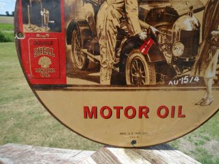VINTAGE OLD 1939 SHELL MOTOR OIL PORCELAIN GAS PUMP SIGN GREAT ANTIQUE COLORS 3