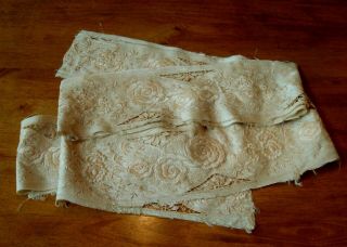 Two 66 " Lengths Antique Chinese Hand Embroidered Mum Trim - Silk On Silk - 5 " Wide