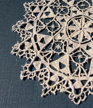 Rare Antique Handmade Reticella Needle Lace Doily Coaster 2