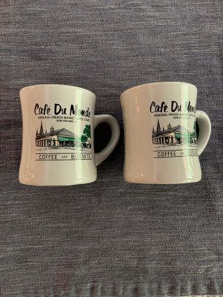 Cafe Du Monde Coffee Cup French Market Orleans Louisiana Mugs (2) Gray Rare