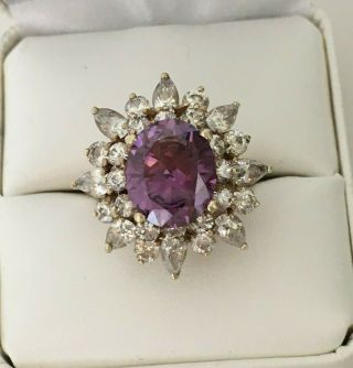 Vintage Jolie Gabor Gold Over Sterling Silver Purple/amethyst Cz Ring,  Size 7