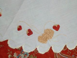 Antique Society Silk Doily Victorian Hand Embroidery STRAWBERRIES Art Nouveau 2