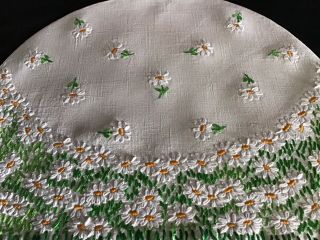 GORGEOUS VINTAGE LINEN HAND EMBROIDERED FAIRISTYTCH TEA COSY COVER DAISY MEADOW 2