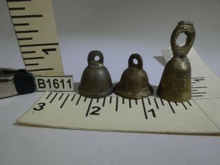 3 Miniature Brass Bells 2 Without Clappers Vintage B1611