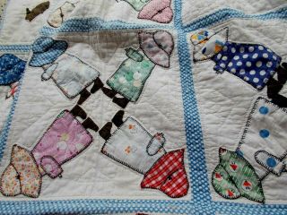 Vintage Antique Hand Crafted Patchwork Quilt With Children & Rabbits Folk Art