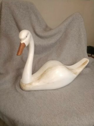 Vtg Large Hand Carved Wood Decoy - Snow Goose Or Swan Made In Canada 1994 Dated