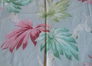 Antique Vtg.  Tropical Foliage Barkcloth Era Cotton Fabric Pink Aqua Lime Gray