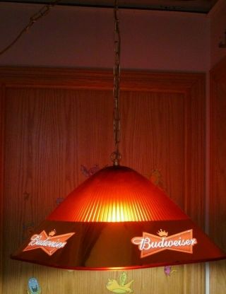 Vintage 1980s Budweiser Beer Hanging Lighted Advertising Sign Poker Table Light