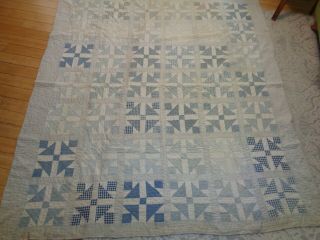 Antique Vintage Quilt Blanket Comforter Blue Craft Scrap Quilting 76x80