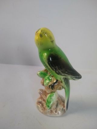 Enesco Green Yellow Porcelain Parrot Tropical Bird Figurine Made In Japan