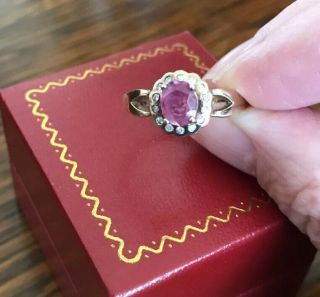Vintage Ladies 9ct 375 Gold,  Ruby & Diamond Cluster Ring Size P Gorgeous