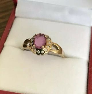 Vintage Ladies 9ct 375 Gold,  Ruby & Diamond Cluster Ring Size P Gorgeous 2