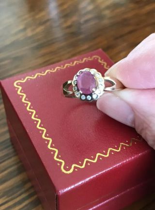 Vintage Ladies 9ct 375 Gold,  Ruby & Diamond Cluster Ring Size P Gorgeous 3