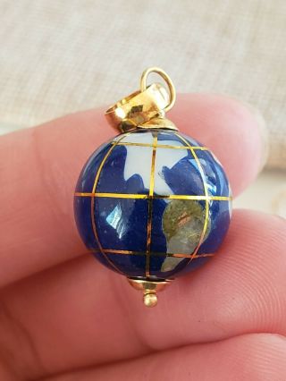 Vtg 18k Gold Lapis Lazuli Stone Inlay Pendant Charm Globe Earth 15mm