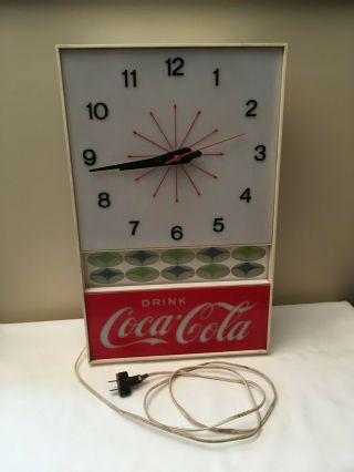 Vintage Rare Coca Cola Electric Wall Clock Lights Up And.