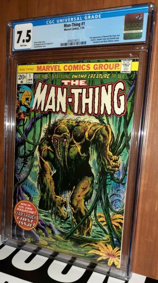 Cgc 7.  5 Man - Thing 1.  Second Appearance Of Howard The Duck & Korrek.  White Pages