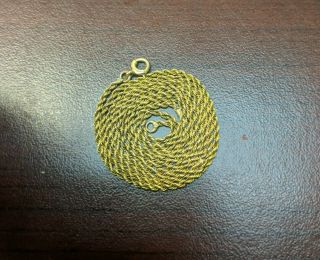 Vintage 14k Yellow Gold Rope Chain Necklace,  3.  4grams,  20 " Long.
