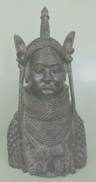Vintage/antique African Benin H/wood Hand Carved Sculpture Of Warrior Kings Head