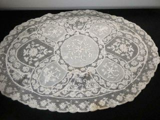 ANTIQUE FRENCH NORMANDY PATCHWORK LACE OVAL DOILY & 4 ROUND COASTER DOILIES 2