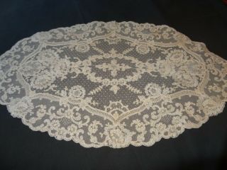 Lovely Antique French Tambour Net Lace Oval Centercloth