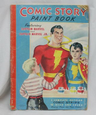 Vtg Captain Marvel & Captain Marvel Jr Comic Story Paint Book Coloring 1943 Lowe