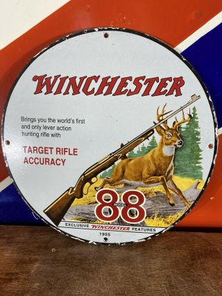 Vintage 1955  Winchester  Model 88 Rifle 12 Inch Porcelain Dealer Sign