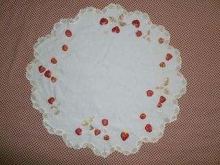 Antique Society Silk Doily Victorian Hand Embroidery STRAWBERRIES 2