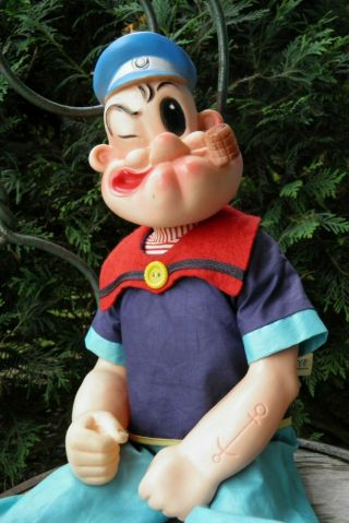 Vintage Popeye The Sailor Doll By Gund Rubber Head/arms Wind Up Laugh 20 "