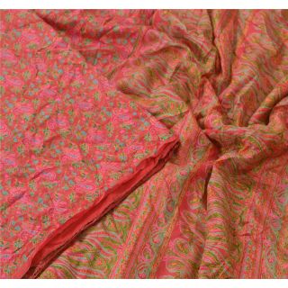 Sanskriti Vintage Red Sarees 100 Pure Silk Printed Sari Decor 5 Yd Craft Fabric