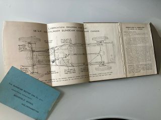 1929 Sunbeam 16hp Vintage Motor Car Instruction Book,  Parts Barn Find