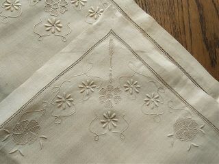 2 X Antique Embroidered Linen Pillow Cases Covers.  Quality,  Hand Stitched