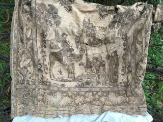 Antique 1800s Victorian Jacquard Tapestry Fabric Scene Man Camel Children