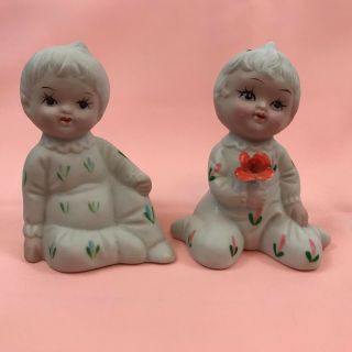 Set Of 2 Vintage Ceramic Bisque Babies In Pj 