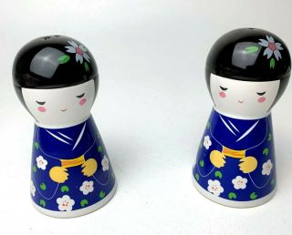 Vintage Asian Ladies Salt & Pepper Shakers Porcelain Flower Dress