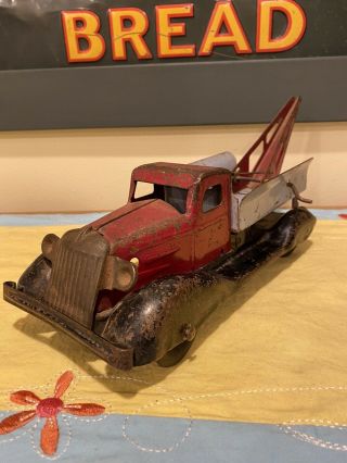 Vintage Pressed Steel Wyandotte Marx Emergency Wrecker Tow Truck Toy
