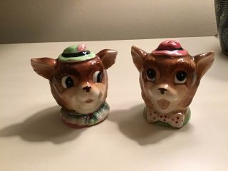 Vintage Anthropomorphic Cat Heads Salt And Pepper Shakers