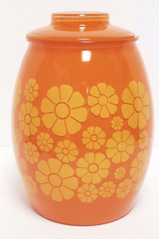 Vintage Bartlett Collins Glass Cookie Jar - Orange & Yellow Daisies Retro Flower