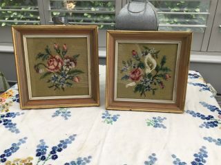 Fab Vintage Shabby Chic Stunning Floral Embroidered Tapestry Pictures