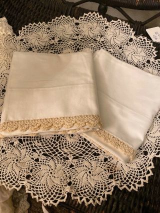 Antique French Pure Cotton Linens Pillowcases Crochet Exquisite Standard