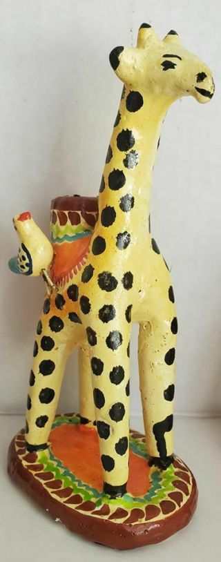 Vtg Mexico Folk Art Giraffe Tree Of Life Hand Painted Candle Stick Us Ship